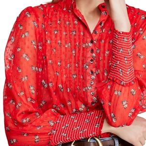 Free People Flowers in December Print Sheer Blouse